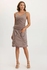 Tozie Poplin Ruched Panel Drawstring Mini Skirt