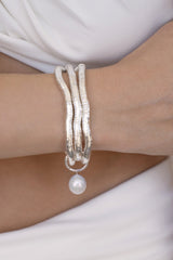 Liquid Gold and Pearl Stretch Bracelet