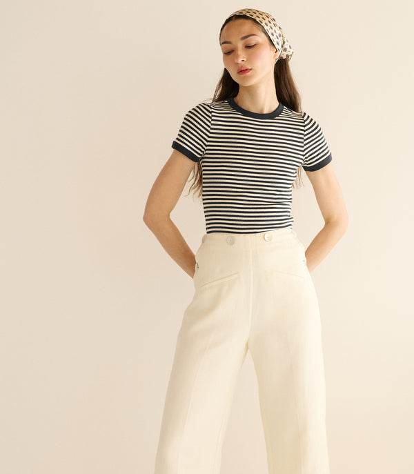 VIVI TEE -- BLACK NANTUCKET STRIPE