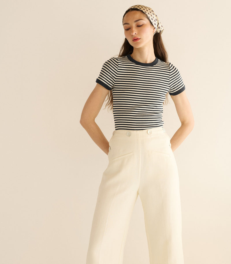 VIVI TEE -- BLACK NANTUCKET STRIPE